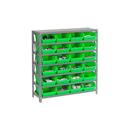 Global Industrial Steel Shelving With 18 4inH Plastic Shelf Bins Green, 36x18x39-7 Shelves 652794GN